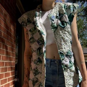 Unique Unisex Small Vintage Hand-Quilted Vest With Collar